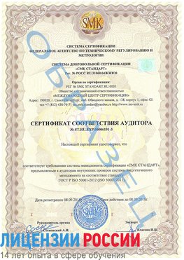 Образец сертификата соответствия аудитора №ST.RU.EXP.00006191-3 Миасс Сертификат ISO 50001